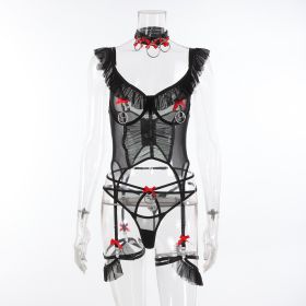 Craft Lace Bow Iron Hoop Stitching Decorations Sexy Lingerie Suit (Option: Black-S)