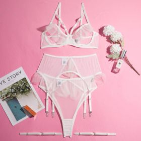 Underwear Suit Four-piece Set Bra Garter (Option: White-S)