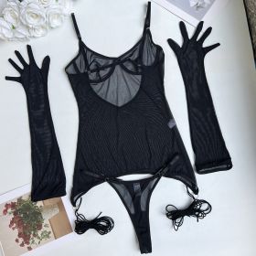 Sexy Seduction Mesh Tied Dress Outer Bra Set (Option: Black-S)