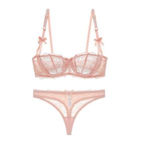 Half Cup Lace Ultra-thin Bra Set Bow With T-back (Option: Pink-70A)