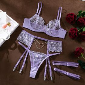 See-through Embroidery Chain Elegant Three-piece Set For Women (Option: Light Purple-M)