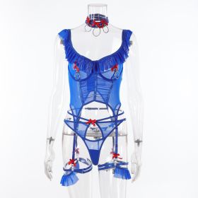 Craft Lace Bow Iron Hoop Stitching Decorations Sexy Lingerie Suit (Option: Royal Blue-L)