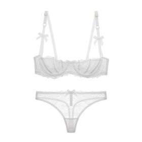 Half Cup Lace Ultra-thin Bra Set Bow With T-back (Option: White-65E)