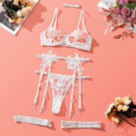 Embroidered Water Soluble Flower Girl Clothing Mesh See-through Underwear Bra Set (Option: White-L)